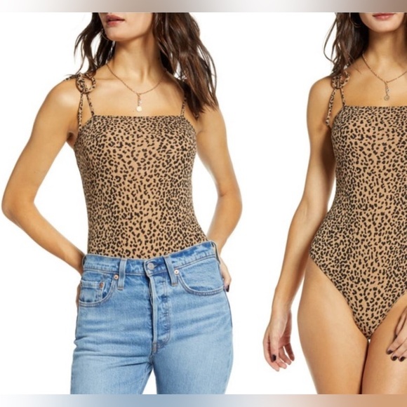 NY Closet Sale! MOON RIVER Leopard Print Tie Strap Bodysuit - Like New - Picture 1 of 4